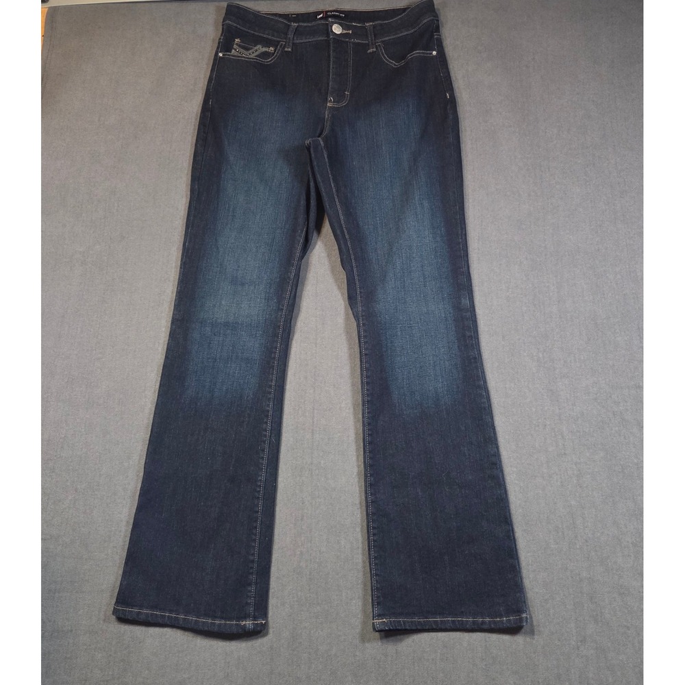 Lee Classic Fit Jeans Womens 10 Medium Dark Wash Straight Leg Studded Pockets